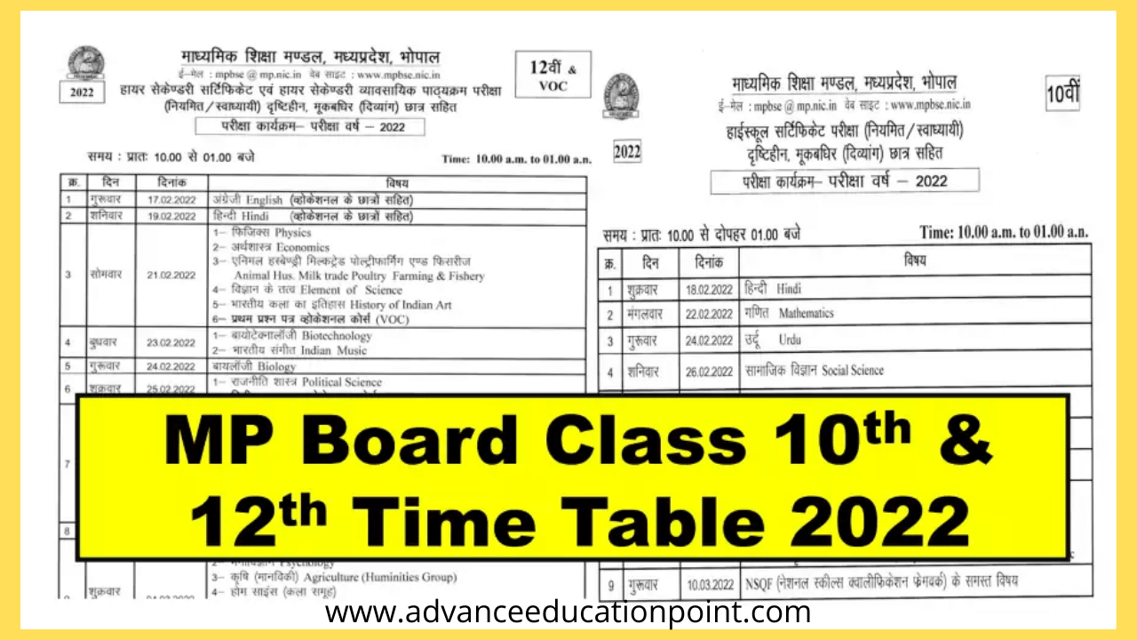 mp board time table
