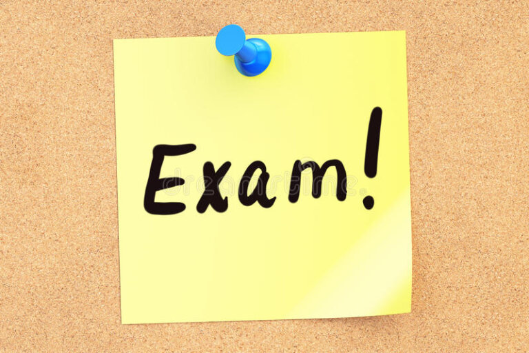 exam text sticky note pinned to corkboard d rendering 82204269
